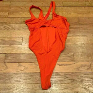 Icon Swim Mesh Cut Out Thong Cheeky Orange One Piece Swimsuit Women’s Size Small